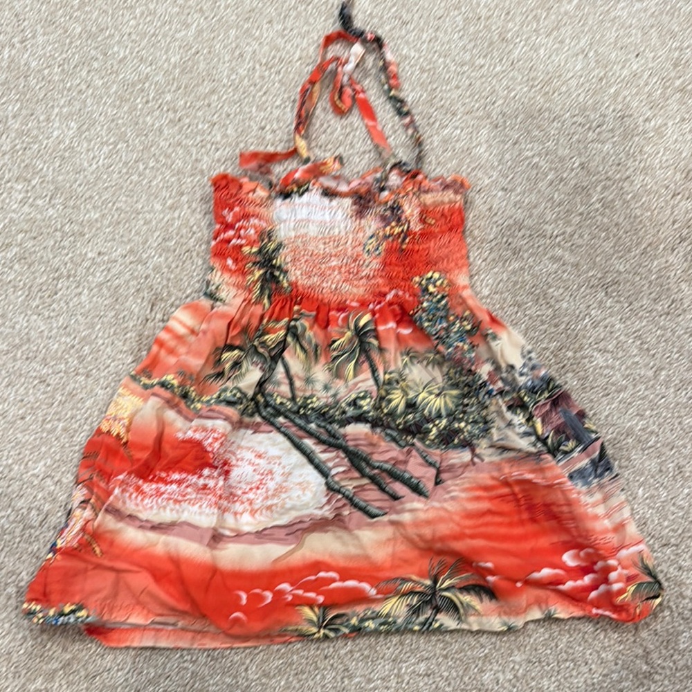 Kids Tropical Print Halter Top - Red
